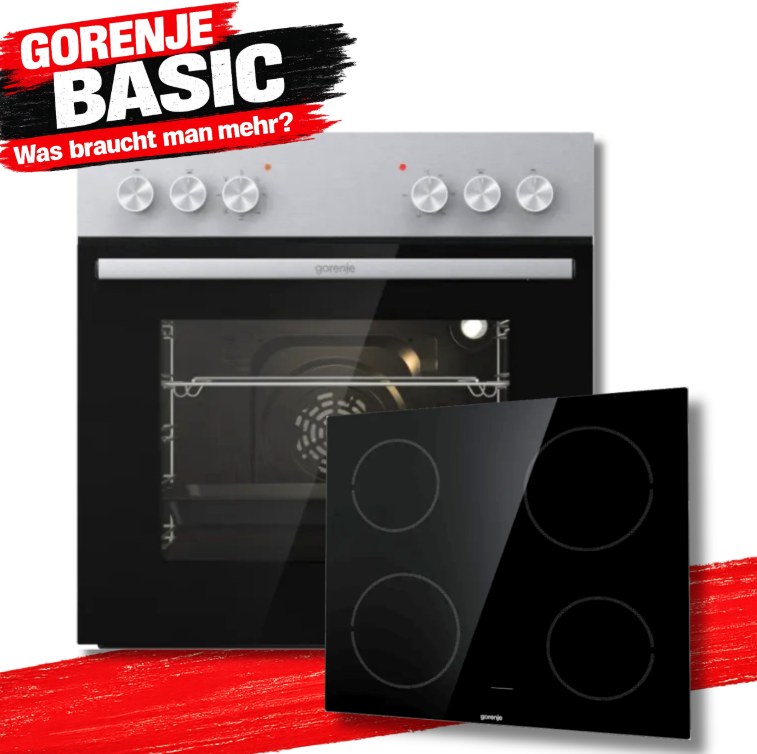 Gorenje Einbauherd-Set 73 l mit Glaskeramik-Kochfeld, Edelstahl