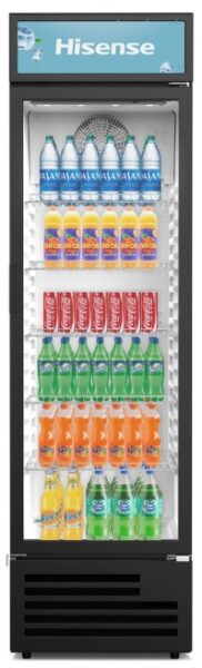 Hisense Getränkekühlschrank 251 l mit Glastür und Leuchtaufsatz, schwarz
